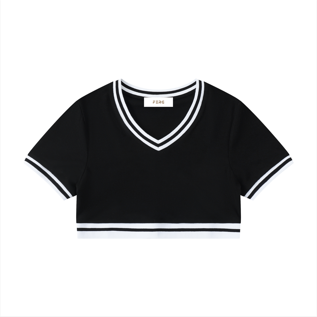 Women's Color Block V-Neck Crop T-Shirt