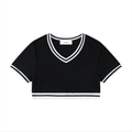 Women's Color Block V-Neck Crop T-Shirt