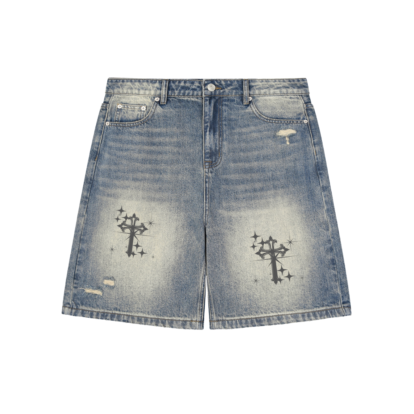 Faded Distressed Baggy Denim Shorts