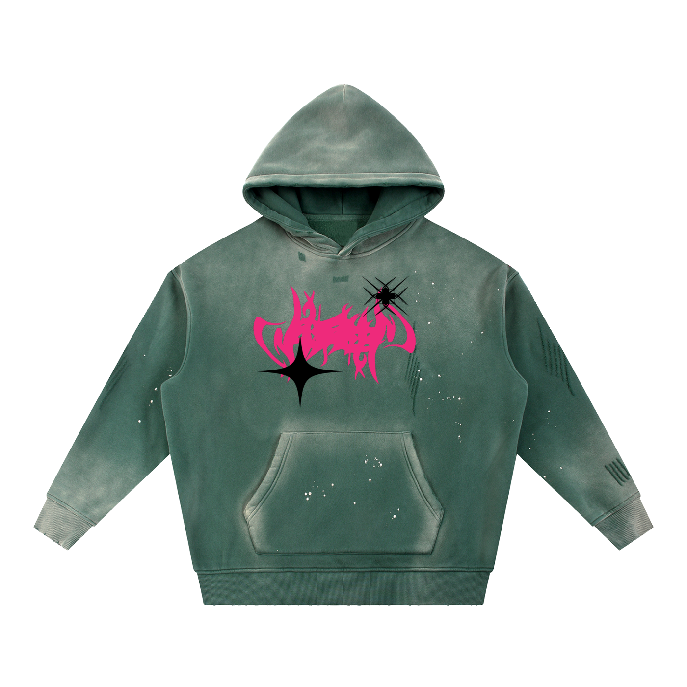 Vintage Washed Frayed Fleece Hoodie