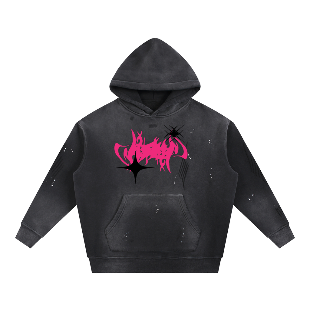 Vintage Washed Frayed Fleece Hoodie