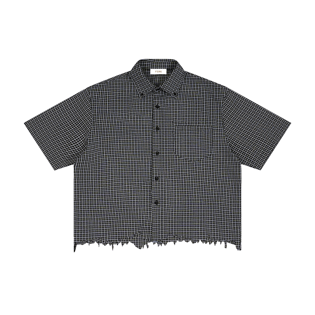 Unisex Distressed Plaid Boxy Shirt