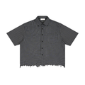Unisex Distressed Plaid Boxy Shirt
