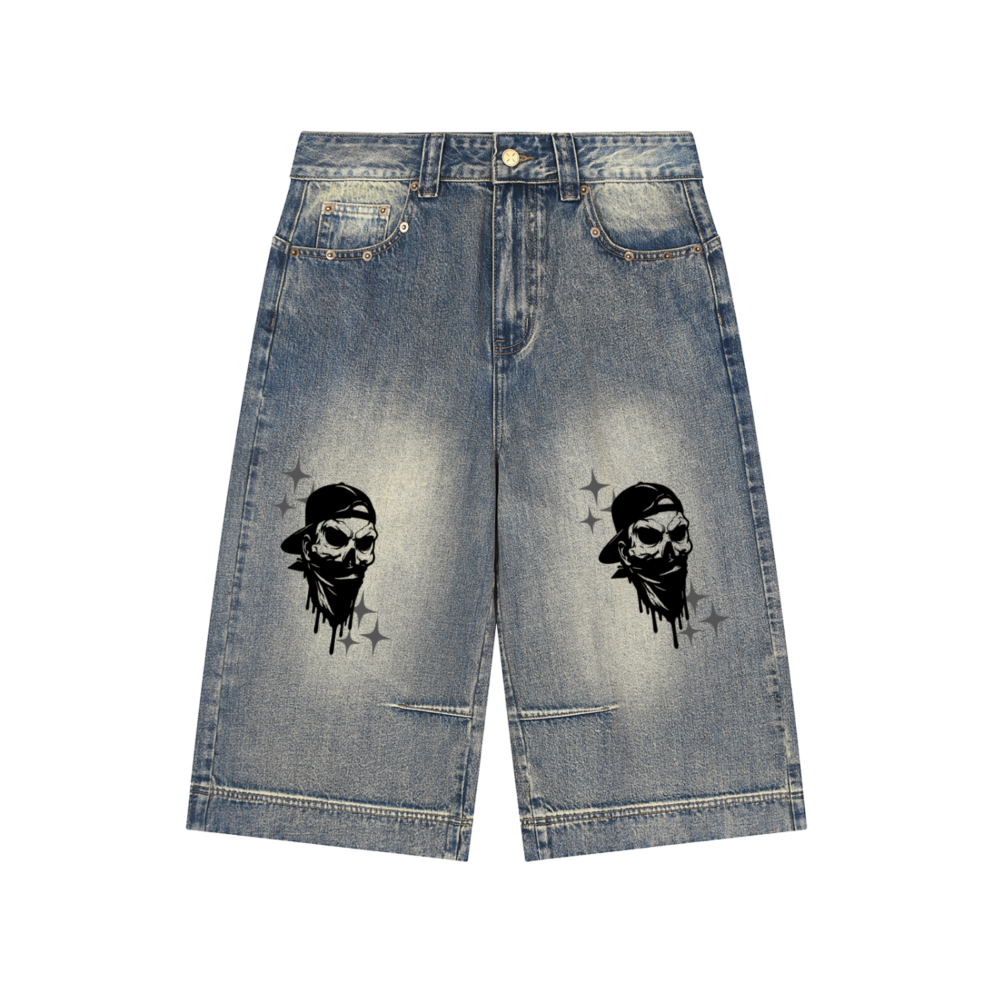 Vintage Wash Baggy Denim Shorts