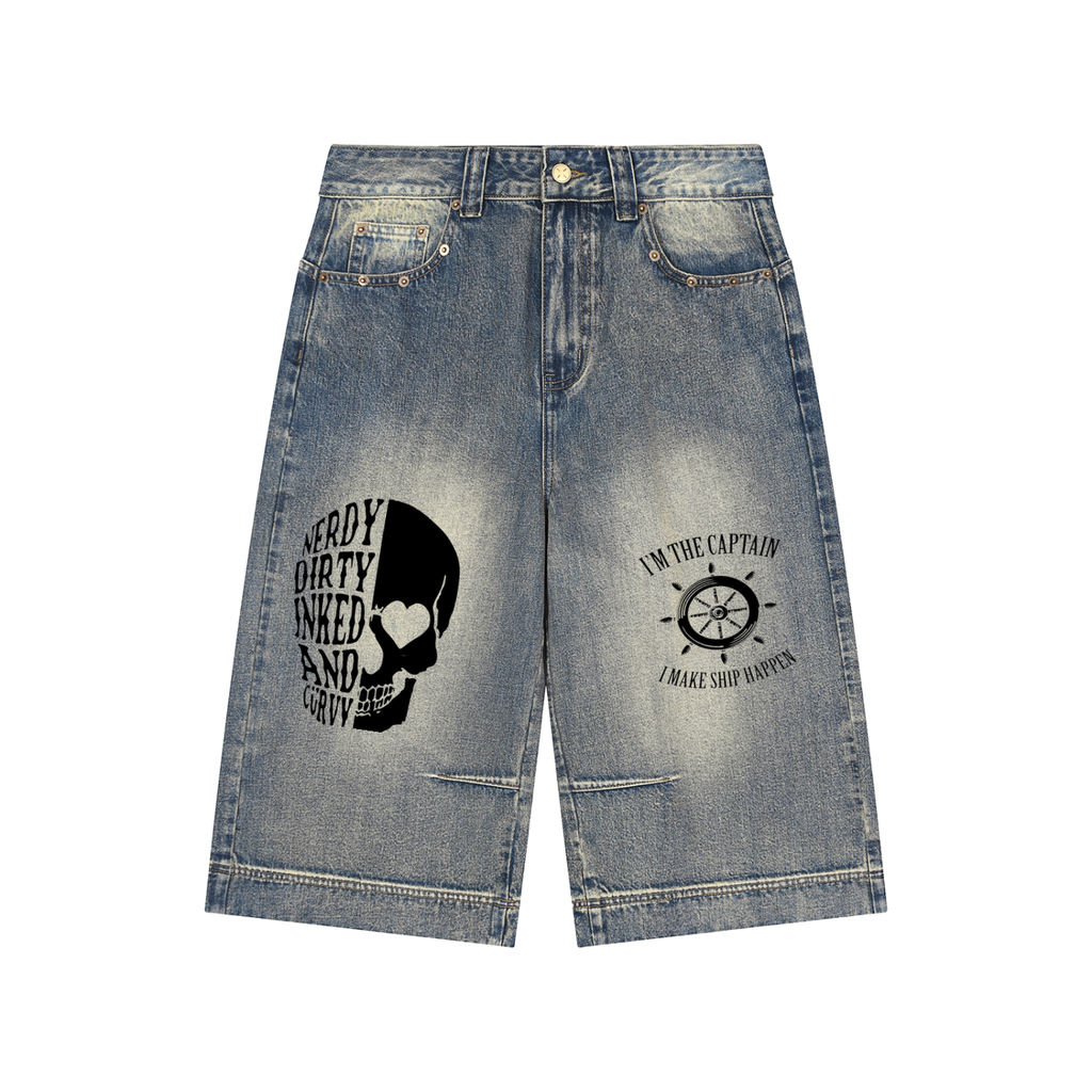 Vintage Wash Baggy Denim Shorts