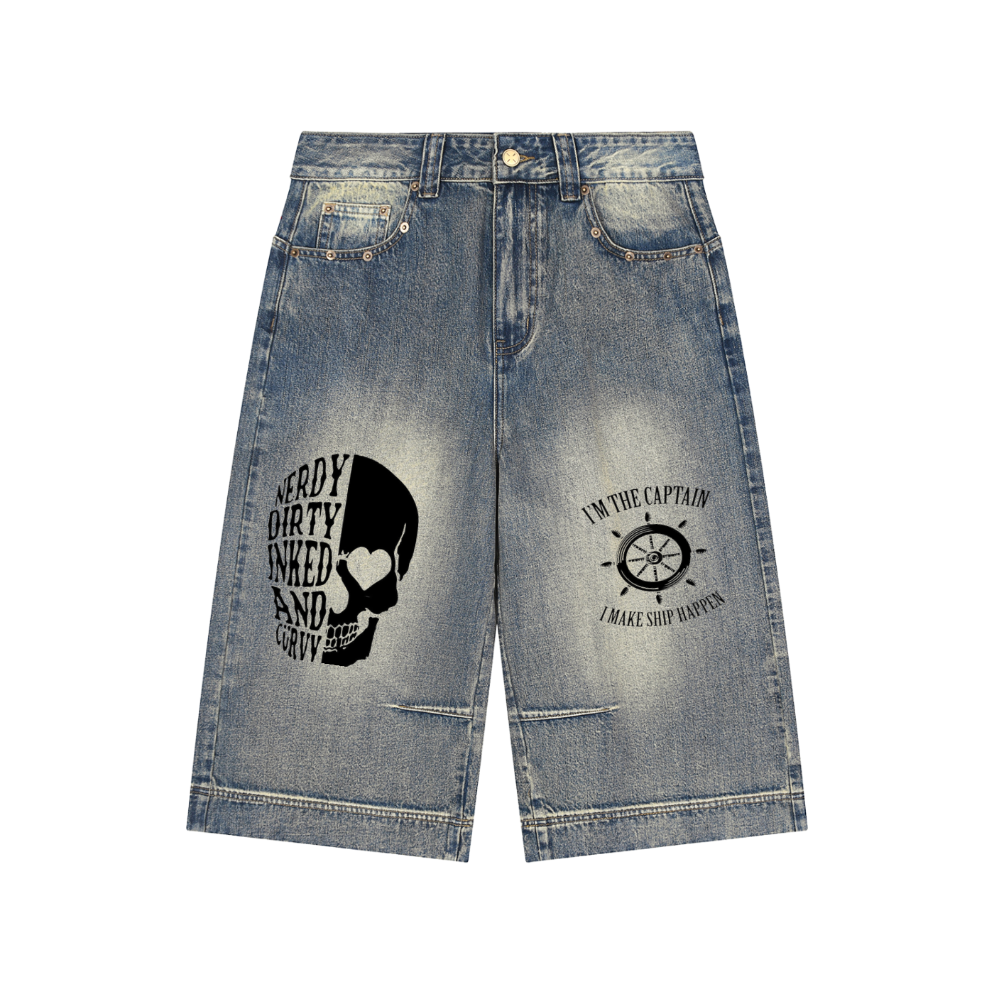 Vintage Wash Baggy Denim Shorts