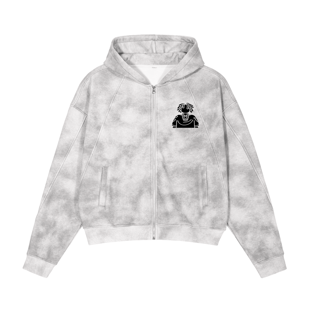Dirty Washed Zip-Up Fleece Hoodie